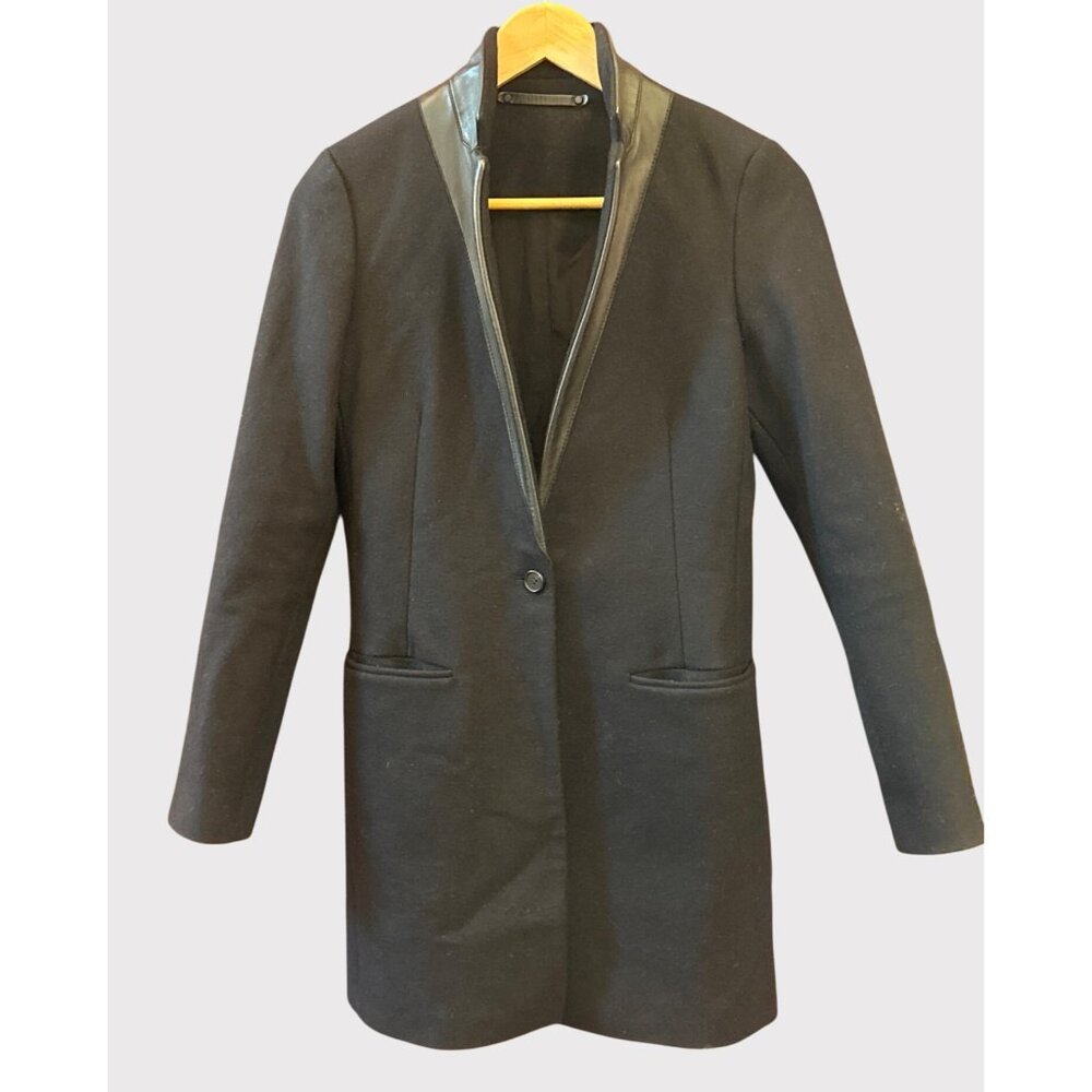 Allsaints Women's Black Wool Leather Lapel Lorie Coat Size 4 Italian Cloth Luxe